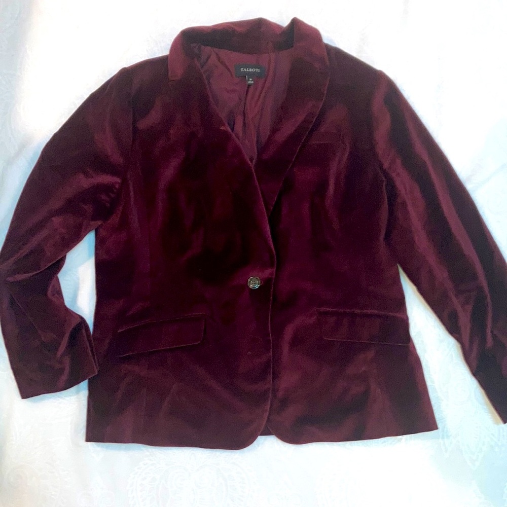 Talbots Wine Velvet Blazer Long Sleeve Jacket